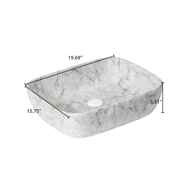 Lavabo de salle de bain en céramique 19 po sans armoire, marbre blanc Volakas