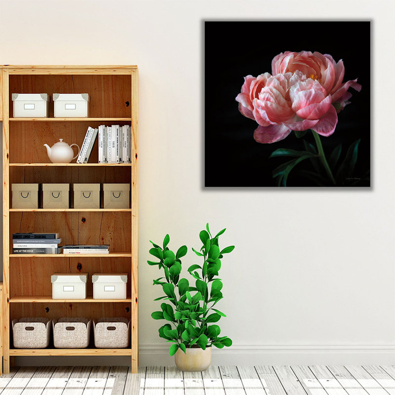 Coral Pivoines V - reproduction d'art sur toile, H 20 po x l 20 po