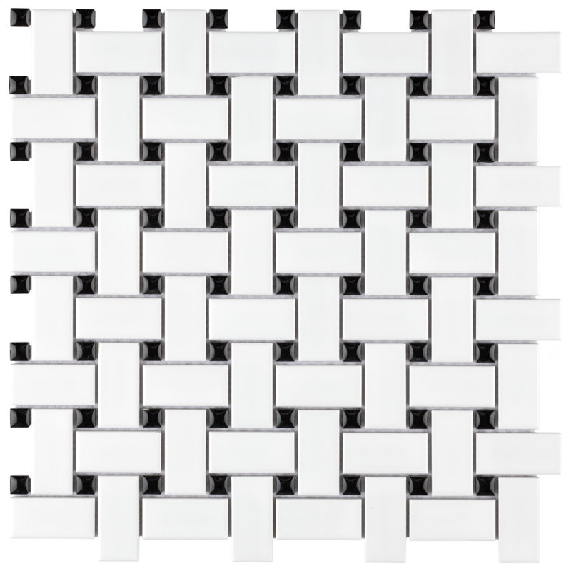 Metro Basketweave 11-3/4 " x 11-3/4 " Porcelain Mosaic Floor and Wall Tile, Gray/Cobalt Blue