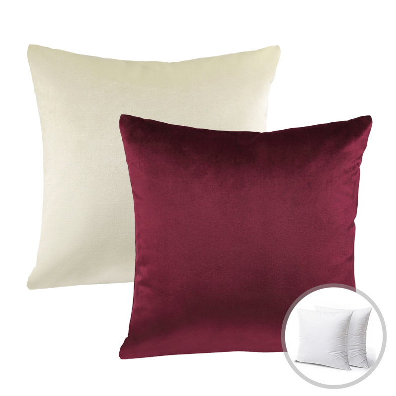 Reversible Throw Pillow, 18"H x 18"W, Dark Red/Off White