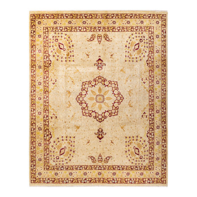 Tapis unique doré / rouge noué à la main de conception unique 8 pi 1 po x 10 pi 1 po Rheanne