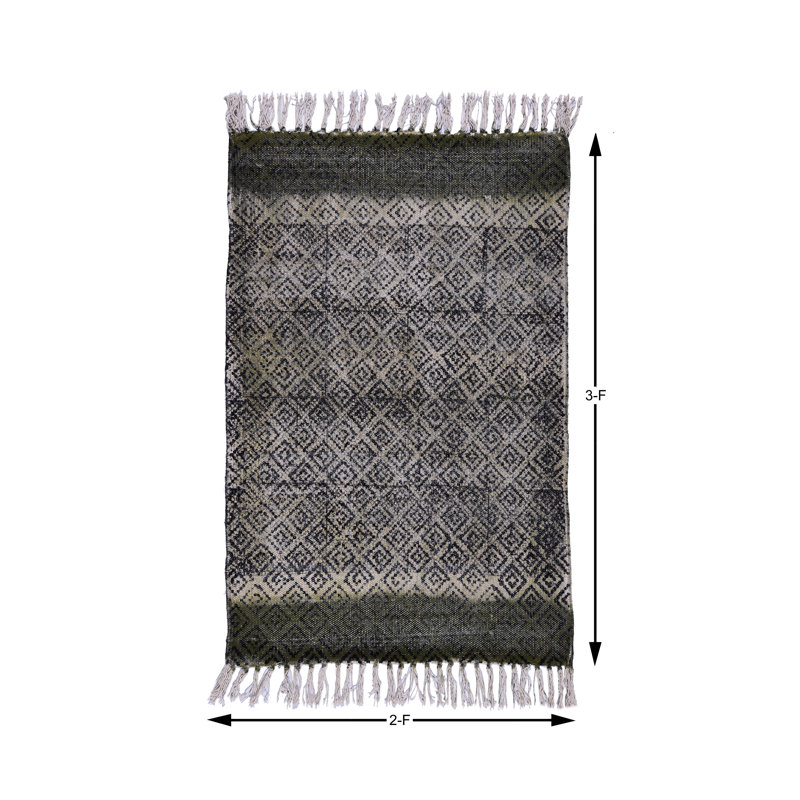 Tapis gris en coton tissé à plat à la main à motif géométrique, Rectangle 2 pi x 3 pi