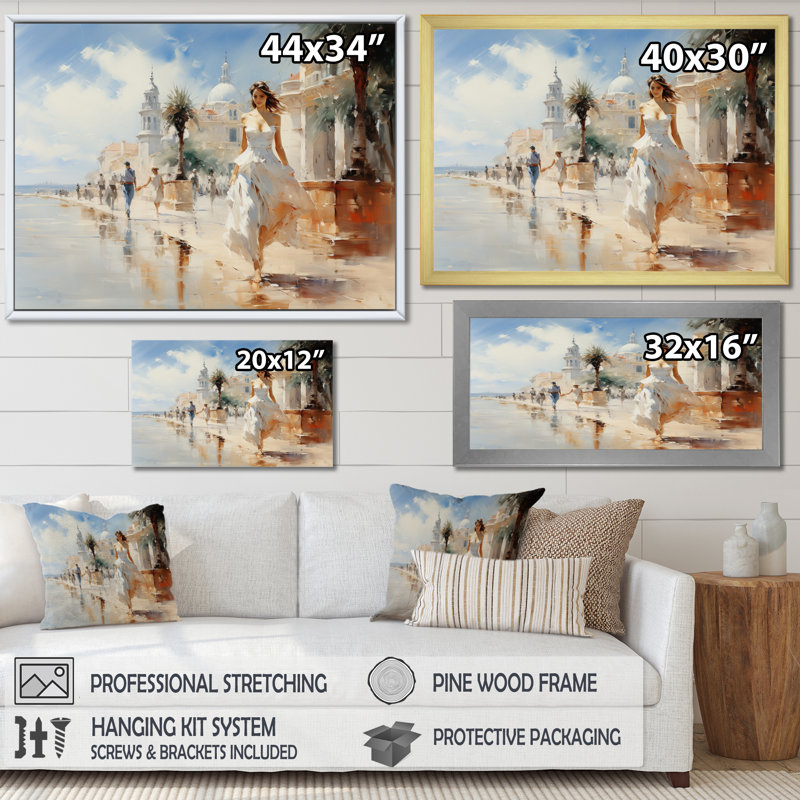 Kolbie, Espagne, bord de mer, promenade à Tolède, sur toile, H 12 po x l 20 po x P 1 po, Cadre flottant noir
