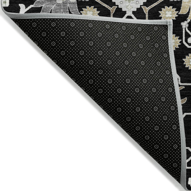Black Synthetic Flat Woven Rectangular Washable Area Rug 5' x 7'