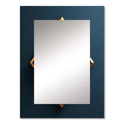 Retro Diamond Geometry in Blue And Gold I - Geometric Large Mirror, Blue Unique Wall Mirror Decor, Printed Metal Art