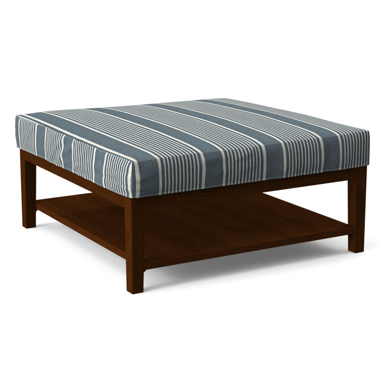 Hammond Square Ottoman, Coffee Finish, White Performance Fabric; 0851-94
