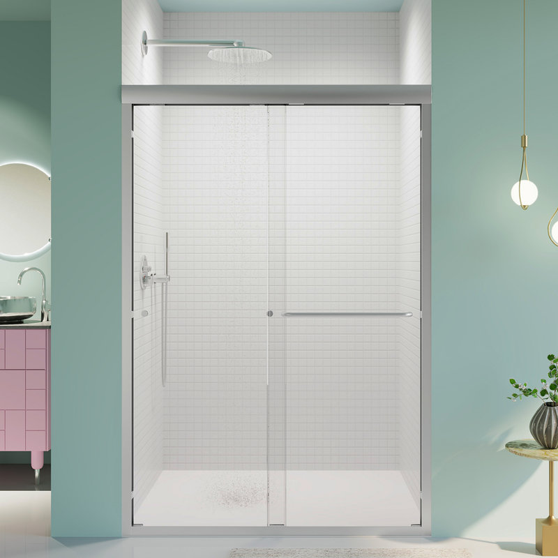 44"-48"W*72" H Semi-Frameless Double Sliding Shower Door, Bypass Shower Door, 1/4" (6Mm) Thick SGCC Tempered Glass Door, Chrome