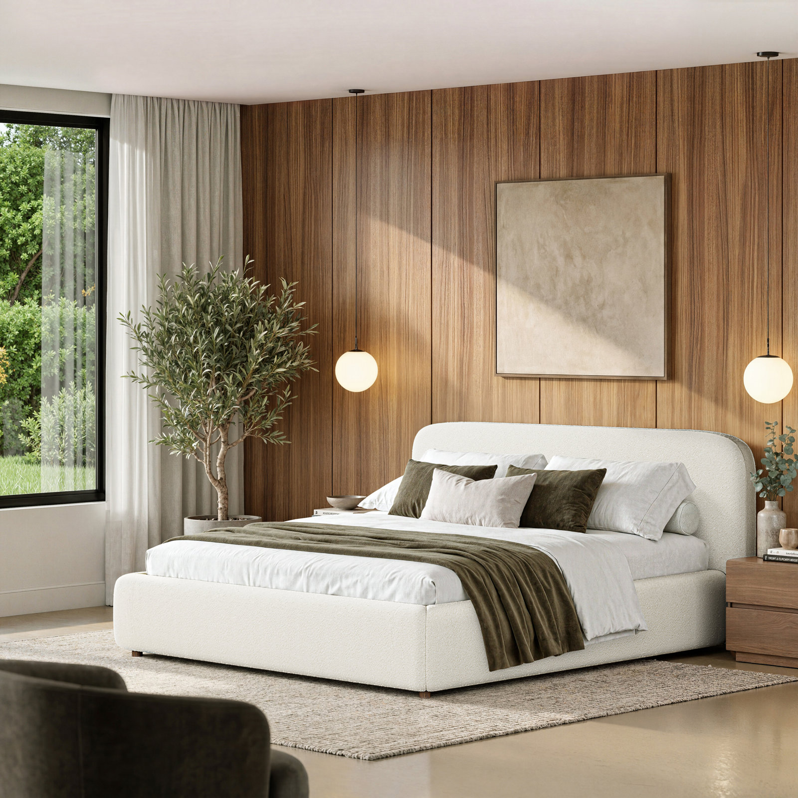 Rainey Upholstered Bed, King, Cream
