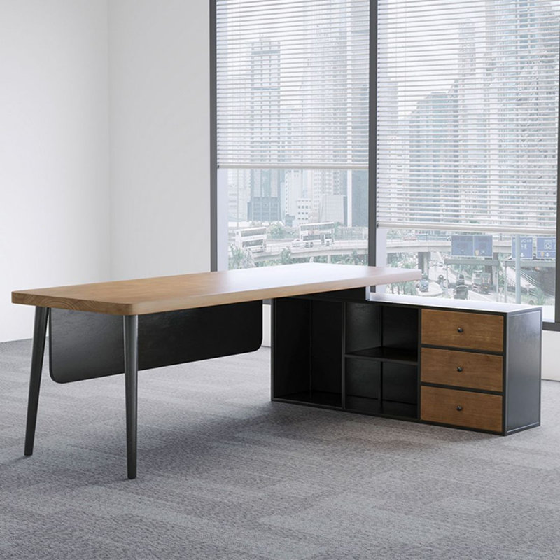 Bureau de direction en bois massif avec tiroirs Burlywood, H 29,53 po x l 70,87 po x P 55,12 po, Retour à droite