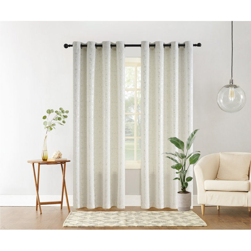 Foil Print Linen Textured Curtains, Grommet Top, 2 Panels Set, 52"W x 72"L