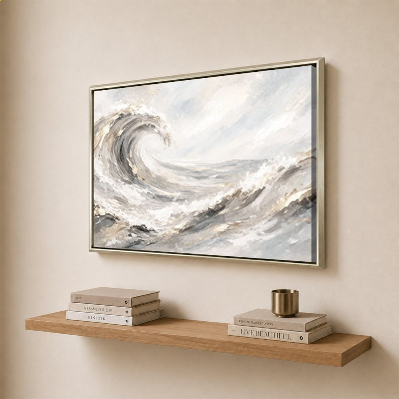 Golden Waves by Patricia Pinto - Graphic Art on Canvas, 28" H x 40" W, Champagne