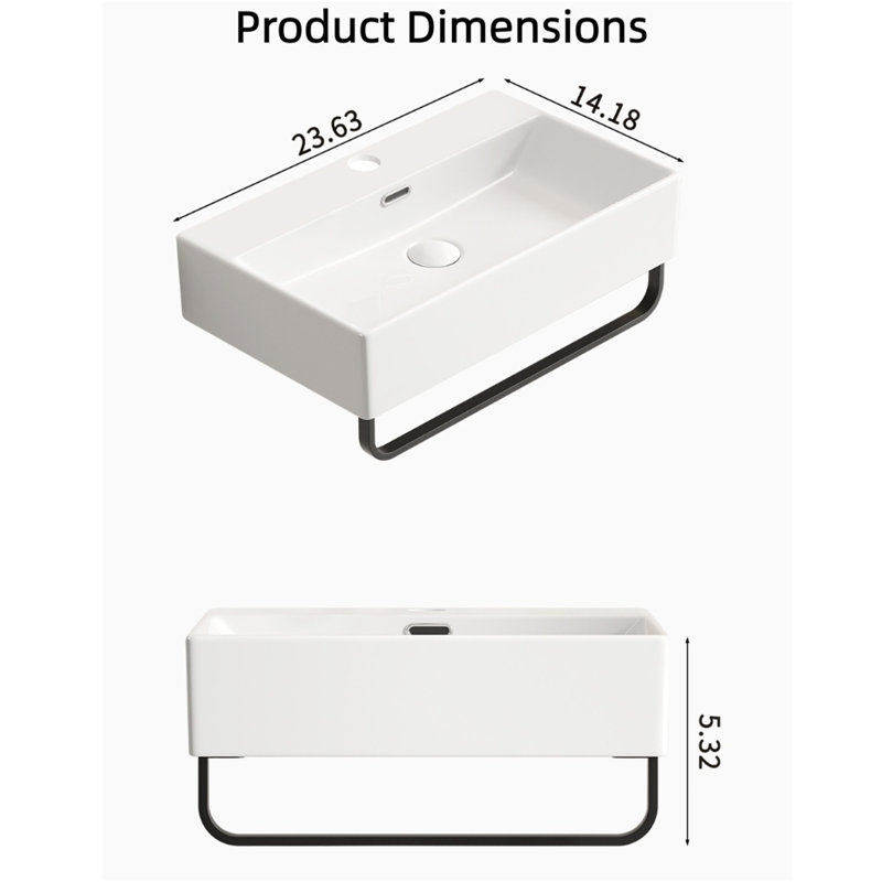 【Petit lavabo vasque mural blanc With - avec porte-serviettes et trou de robinet pour salle de bain compacte (céramique, conception peu encombrante)