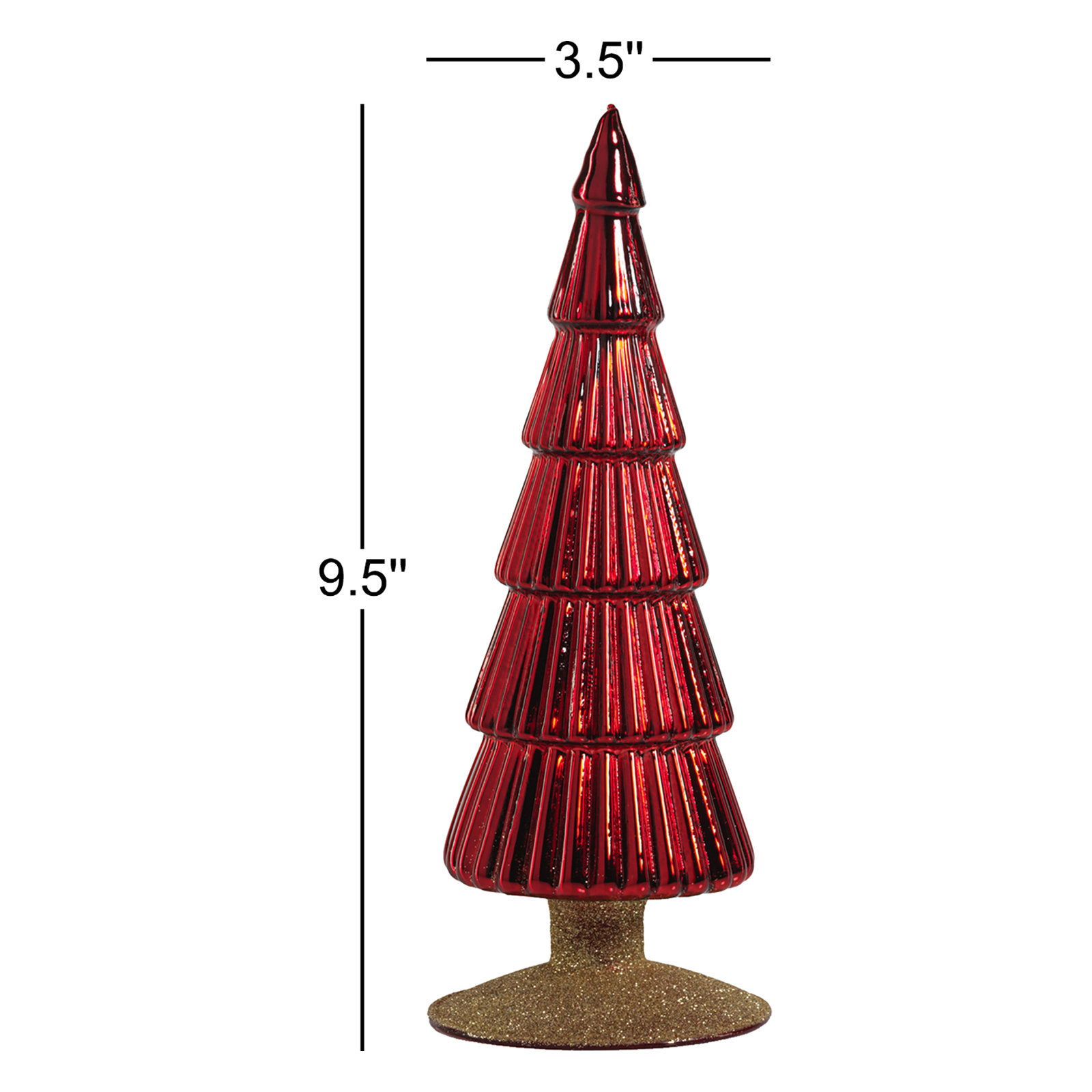 Dembe Classic Red Glass Tree on Gold Glitter Base, Set of 2, 9.5" H x 3.5" W x 3.5" D, Gold