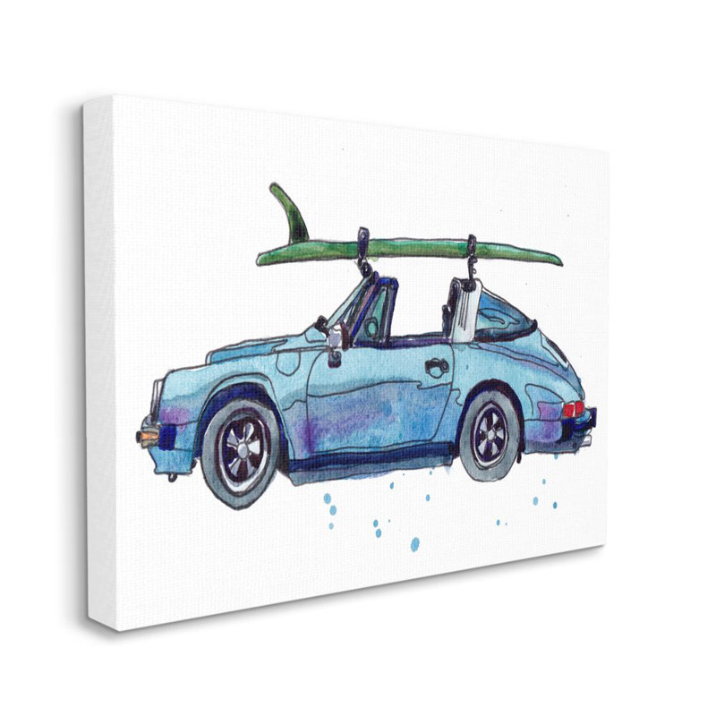 «Vintage Blue Car Retro Beach Surf Style» par Paul McCreery - reproduction d'art, H 48 po x l 36 po x P 1,5 po, Toile tendue