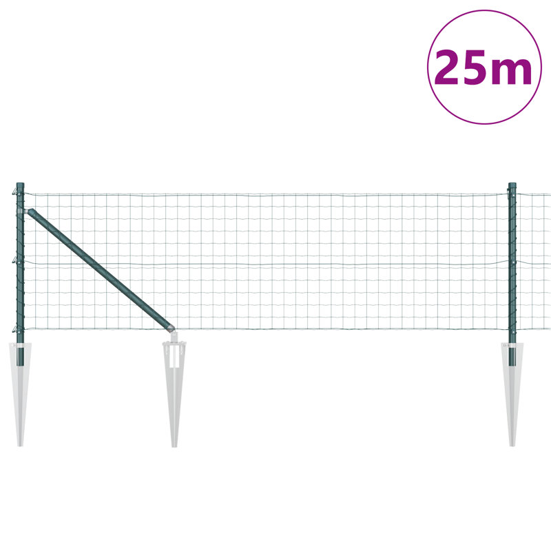 Galvanised Steel Border Fencing, Green, 60 x 2500 x 0.2 cm