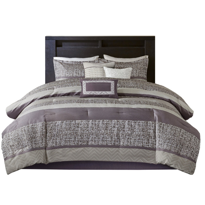 Couvre-lit 7 pièces mauve très grand - doux, détails de broderie, édredon lavable à la machine, 2 taies décoratives, coussins décoratifs