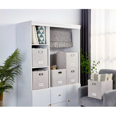 Collapsible Felt Cube Storage Bin with Label Holder and Metal Handles