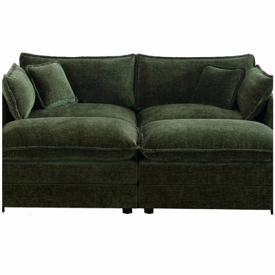 4 - Piece Upholstered Sectional Sofa, 1 - Piece of 2 Seater Sofa and 2- Piece of Ottomans , 2 Seater Loveseat Lounge with Ottomans , Light Coffee Chen