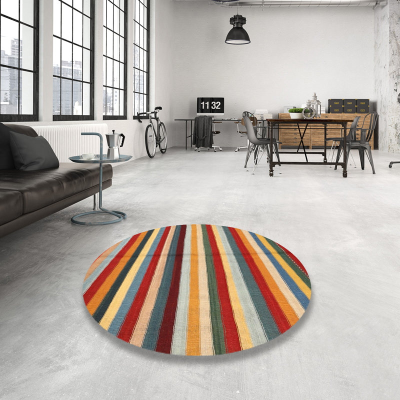 Tapis orange/rouge/jaune contemporain, Rond 5 pi
