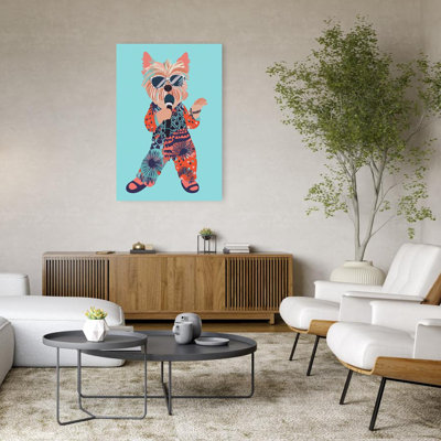 Rockstar Yorkie Dog Playful Vibrant Contemporary Dog Wall Art Print 1 Piece Wrapped Canvas Wall Art