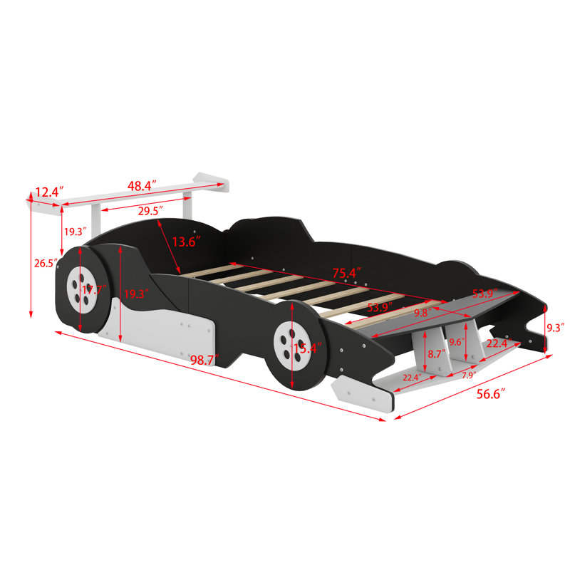 Lit plateforme avec roulettes Race, Noir