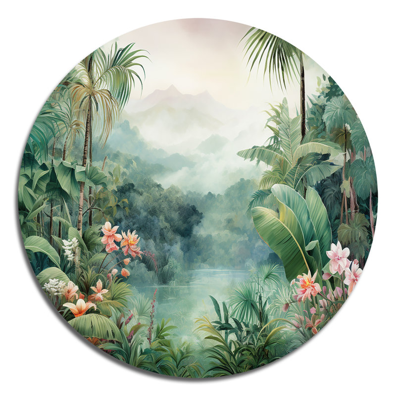 «Tropical Wilderness Escape III», art mural rond en métal, H 16 po x l 16 po