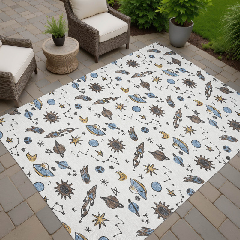 Machine Washable Indoor/Outdoor Chantille ACN2580 Kids Rug, Ivory, 9' x 12'