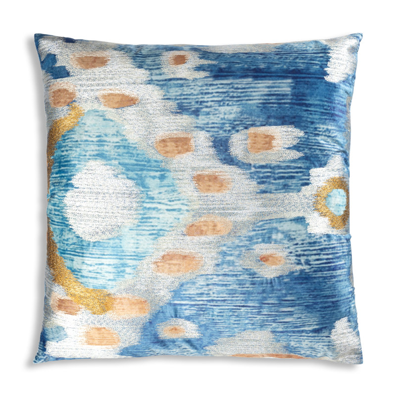 Cloud9 Design Serino Blue Velvet Embroidered Pillow Southwest Inspired Accent Cushion for Sofa, Bed & Lounge Seating
