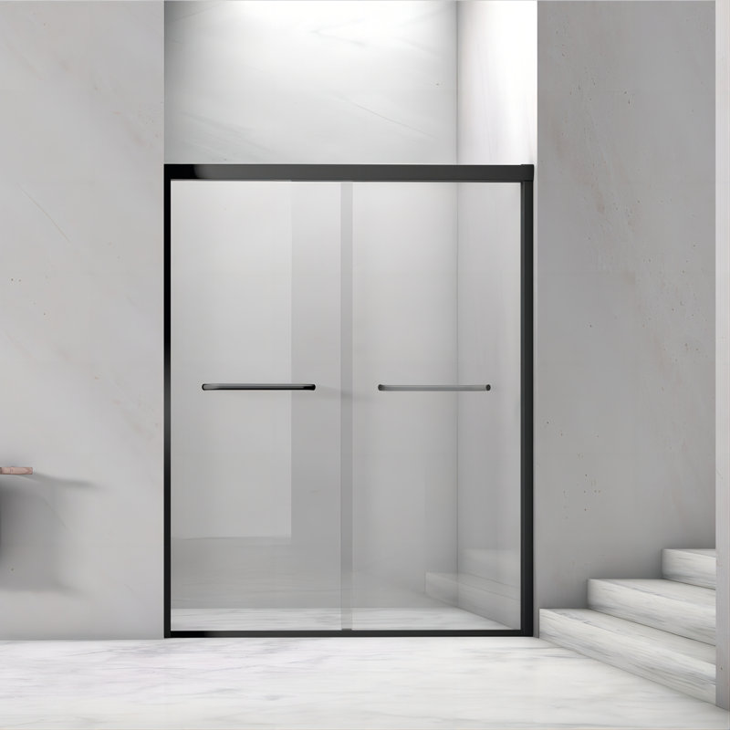 Porte de douche coulissante double sans cadre de 56 à 60 po x H 76 po avec verre trempé transparent de 5/16 po, Noir mat