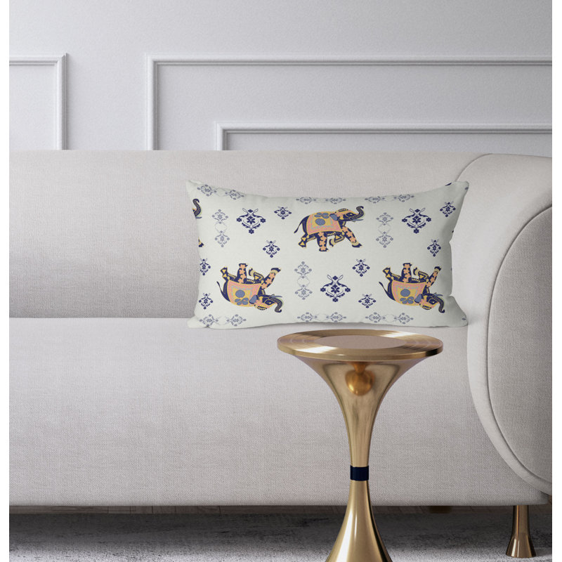 MughalElephant  Rectangular Throw Pillow, Orange/Ivory