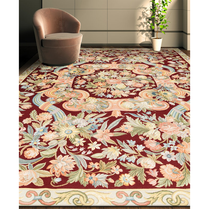 Hand-Knotted High-Quality Red and Beige Area Rug