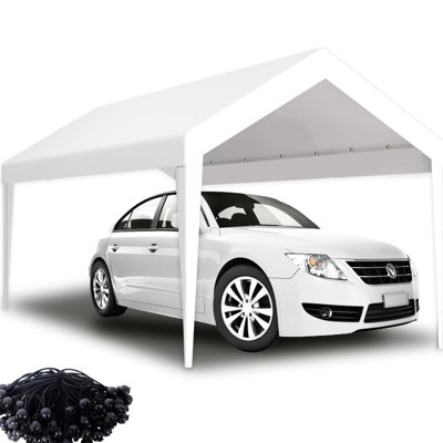 12x20ft Carport Canopy Replacement Tarp - Waterproof 76 Elastic Buckles White Garage Shelter Protected Cover