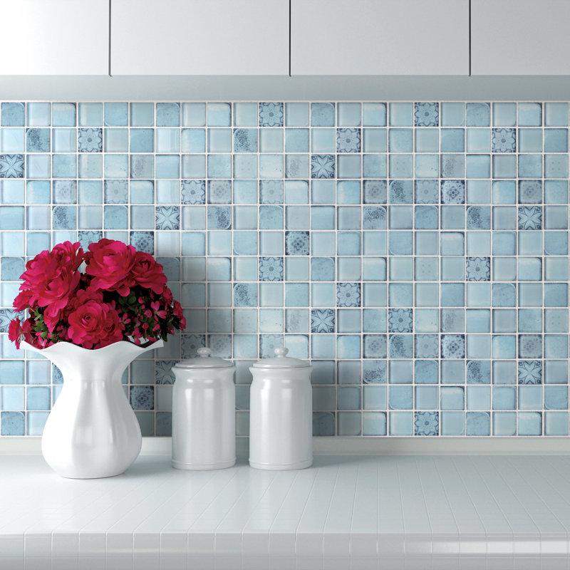 Carreau de mosaïque mural en mosaïque 2 po x 2 po Supreme, Bleu ciel