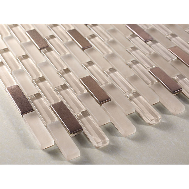 11.75'' X 12'' Metal/Glass Brick Joint Mosaic Wall Tile, Beige/Brown