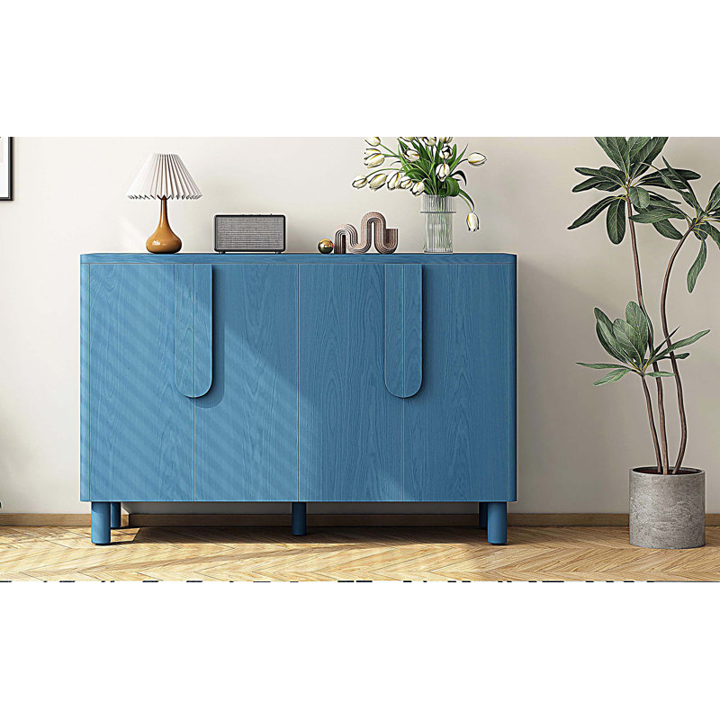 4-Door Wood Sideboard Cabinet with Unique Arc Handles and Adjustable Shelves, Navy