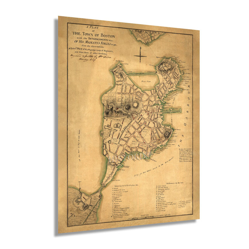 Carte de Boston, 1777, sur papier, H 36 po x l 24 po x P 0,01 po
