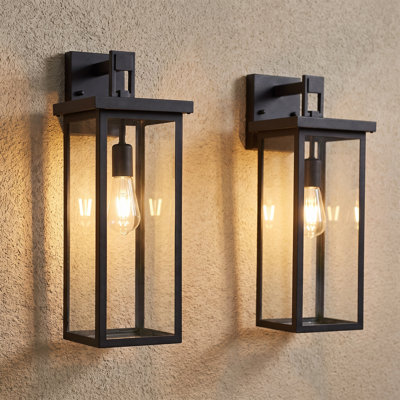 20" Matte Black Outdoor Wall Sconce Set, Waterproof Porch Lanterns with Clear Glass