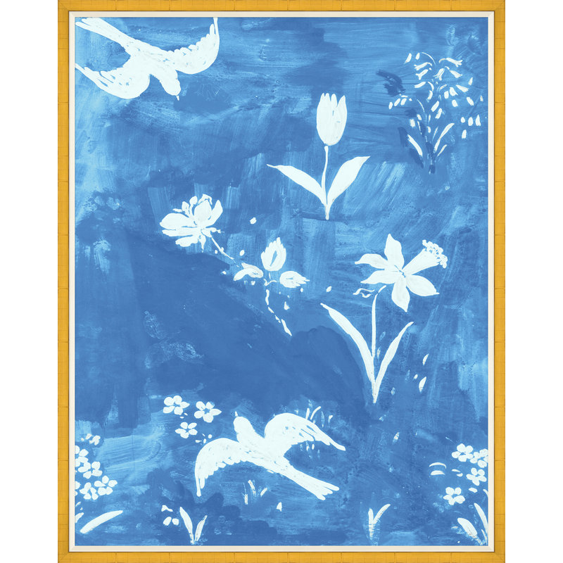 Fleur D' Oiseaux Print by Paule Marrot, 54" H x 43" W x 1.25" D, Gold Framed