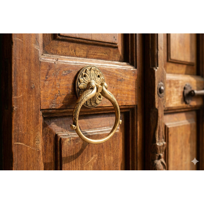 7" Brass Parrot Door Knocker – Handmade Artistic Indian Entryway Accent, Durable Vintage-Style Door Hardware