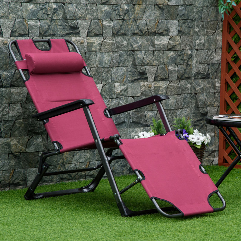 Outsunny Folding Chaise Lounge Chair For Outside, 2-In-1 Tanning Chair With Pillow & Pocket, Adjustable Pool Chair For Beach, Patio, Lawn, Deck