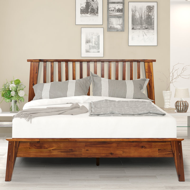 Kaylin Solid Wood Bed Frame with Headboard, Queen, Caramel
