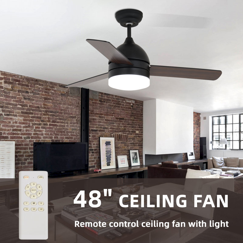 Ventilateur de plafond 48 po à 3 pales DEL avec télécommande et ensemble d'éclairage inclus Faella, 48"
