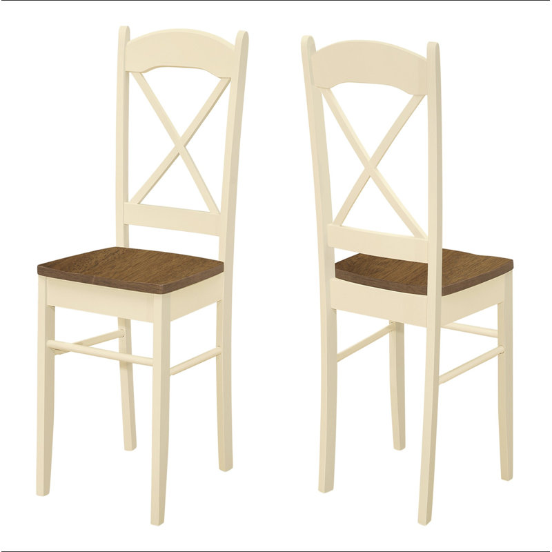 Chaise de salle à manger, ensemble de 2, côté, cuisine, salle à manger, chêne et crème, pieds en bois, transitionnel