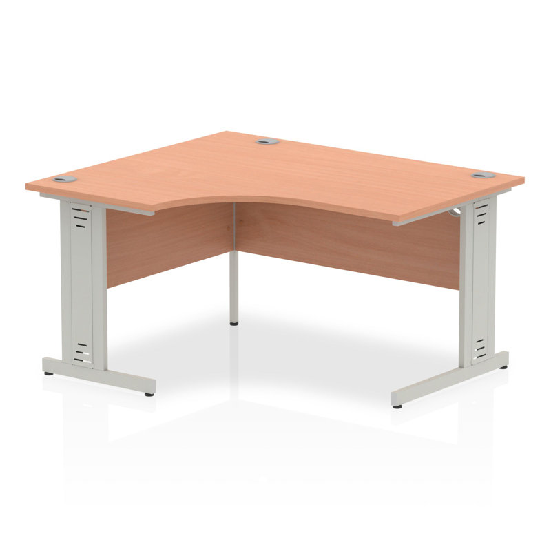 Tibay L-Shaped Metal Base Computer Desk, Silver, Beech