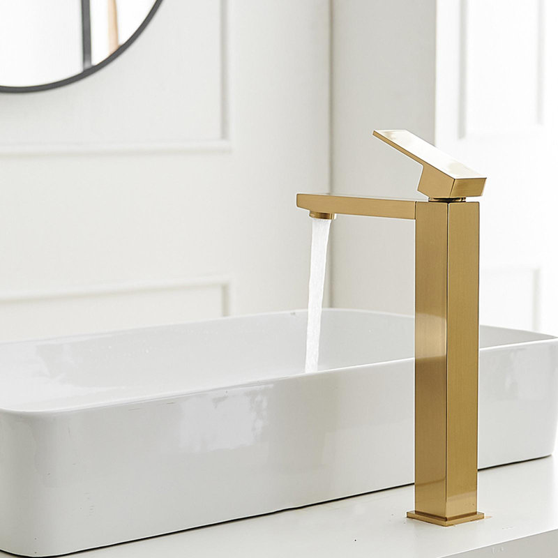 Single Hole Single Handle Bathroom Vessel Sink Faucet, Brushed Gold
