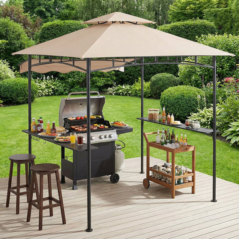 Starecho 8Ft X 5Ft  Double Tiered  Soft-Top Grill Gazebo With Stretchable Side Awning, Cream
