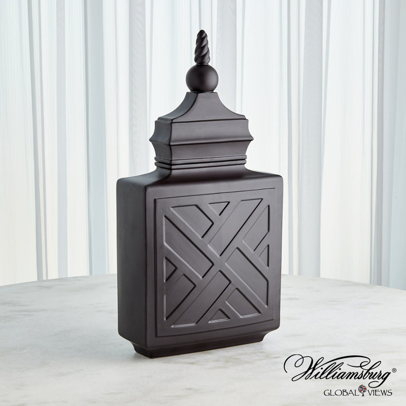 Chinoiserie Handmade Ceramic Jar, Matte Black, 27.75" H x 13.75" W x 6" D