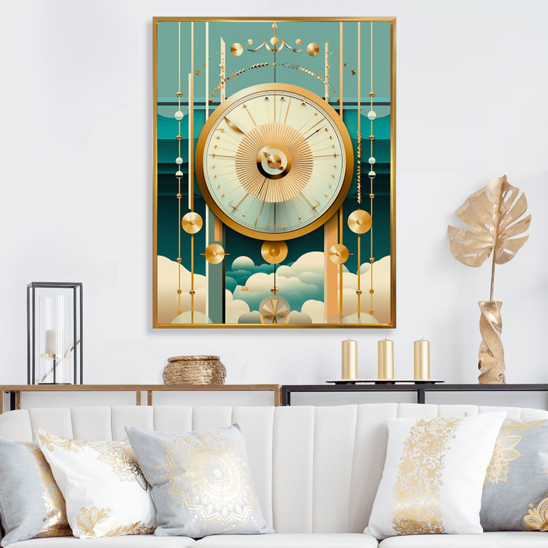 Impression sur toile, "Timelessness future géométrie", Cadre flottant doré, H 44 po x l 34 po x P 1,5 po