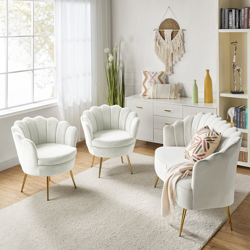 3 - Piece Velvet Living Room Set, Ivory