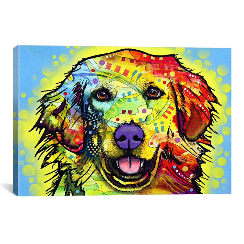 Golden Retriever par Dean Russo, H 12 po x l 18 po x P 1,5 po, Toile